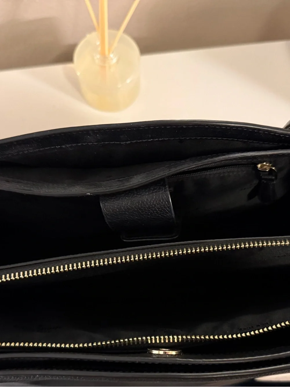 kate spade Black Pebbled Leather Tote with Gold Logo